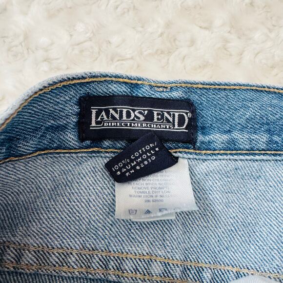 Lands End Women High Rise Mom Straight Leg Medium Wash Coton Blue Denim Jeans 16 - Picture 3 of 8